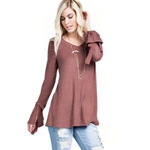 143 Story Comfy Rust Heather Tunic Top Sweater with Wrist Ties Small